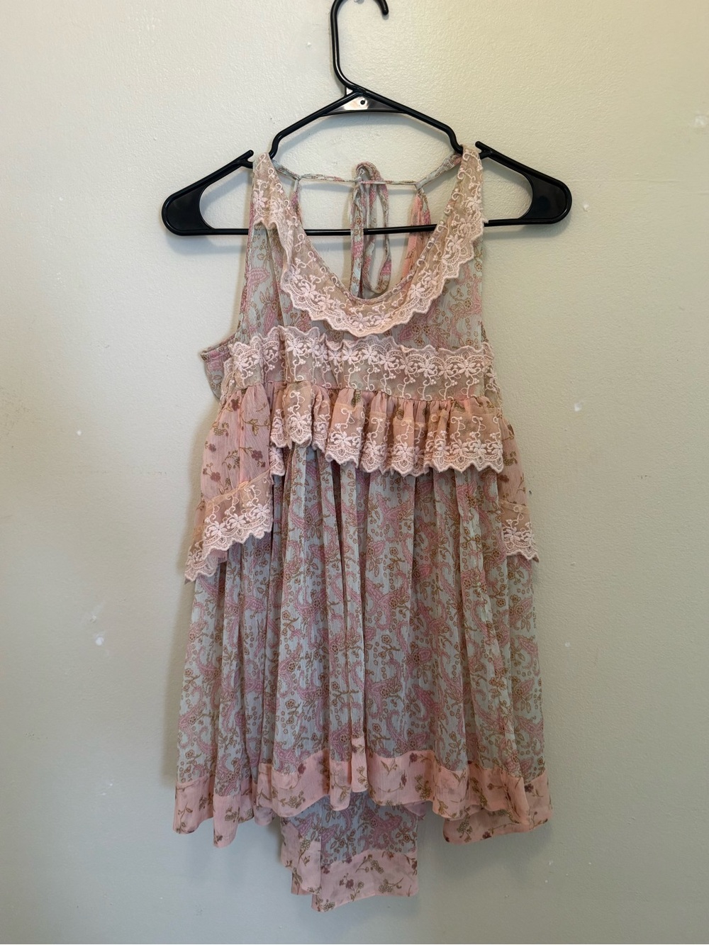Free People Pink Lace Tiered Tank Top